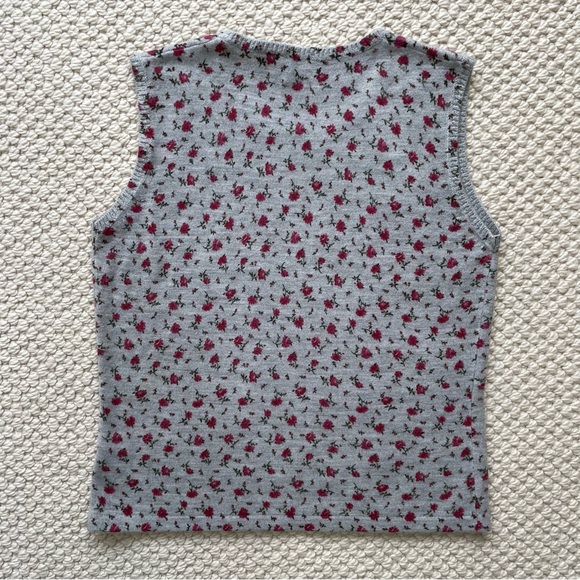 Vintage grey sweater vest with pink flowers - Picture 4 of 6